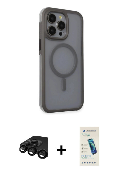 ieg™ iPhone 15 Pro Kılıf Çekirdek Yansıma Prime - Şeffaf Pasifik Cam Ekran Koruyucu + Siyah Raze Met