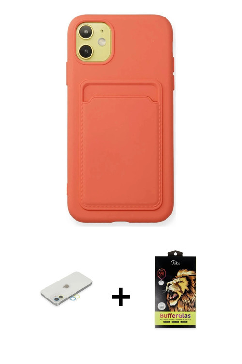 ieg™ iPhone 11 Kılıf Vadi Çizgi Prime - Siyah Buffer Cam Ekran Koruyucu + Sarı Renkli Kamera Lens Ko