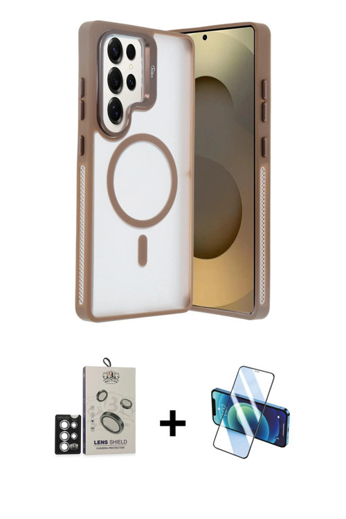 ieg™ Galaxy S25 Ultra Kılıf Akış Form - Siyah 3D Antistatik Cam Ekran Koruyucu + Gümüş Bilvis Titan