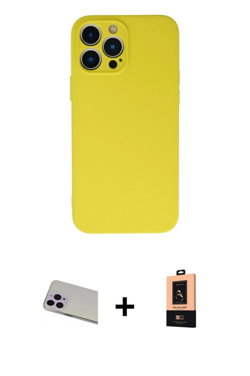 ieg™ iPhone 13 Pro Max Kılıf Ahenk Serisi - Şeffaf Maxco Cam Ekran Koruyucu + Mor Rainbow Kamera Len