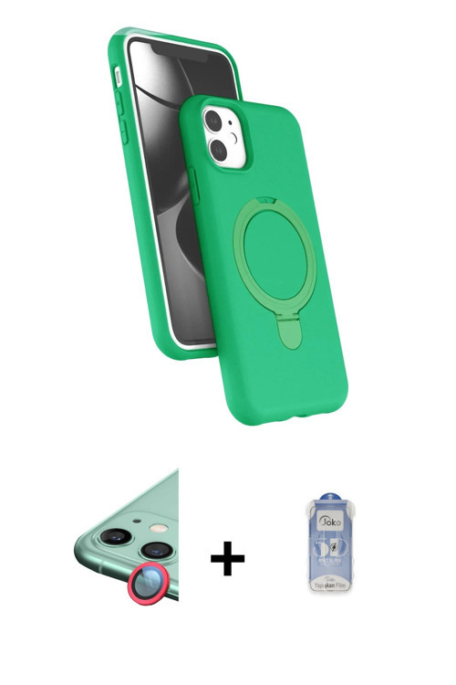 ieg™ iPhone 11 Kılıf İz Işık Koleksiyonu - Siyah Joko Magic 5D Cam + Kırmızı Raze Metal Kamera Lens