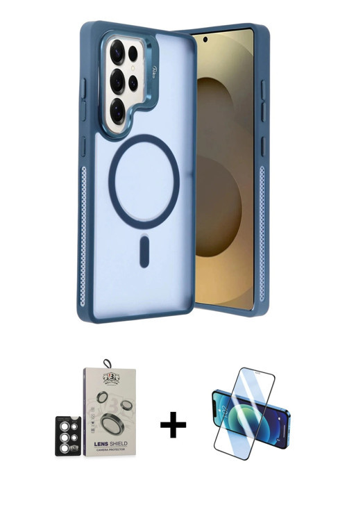 ieg™ Galaxy S25 Ultra Kılıf Akış Form - Siyah 3D Antistatik Cam Ekran Koruyucu + Gümüş Bilvis Titan