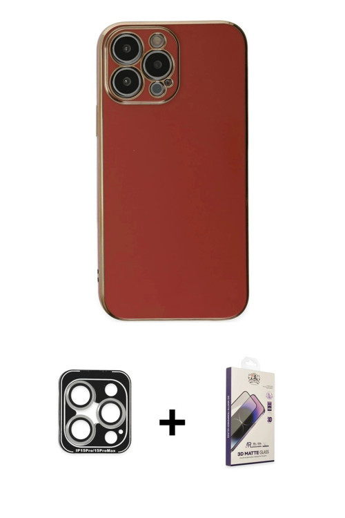 ieg™ iPhone 15 Pro Max Kılıf Yankı Serisi - Siyah Bilvis 3D Mat Cam Ekran Koruyucu + Gümüş PVD Metal