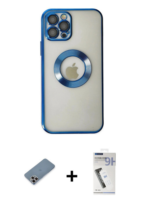 ieg™ iPhone 12 Pro Kılıf Pusula Form - Şeffaf Uv Polymer Nano Ekran Koruyucu + Mor Metal Kamera Lens