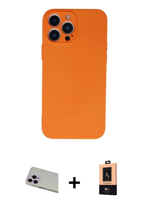 ieg™ iPhone 13 Pro Max Kılıf Ahenk Serisi - Şeffaf Maxco Cam Ekran Koruyucu + Mor Rainbow Kamera Len
