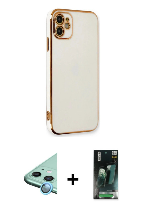 ieg™ iPhone 11 Kılıf Yankı Serisi - Siyah 360 Mat Full Body Arka Koruyucu + Mavi Raze Metal Kamera L