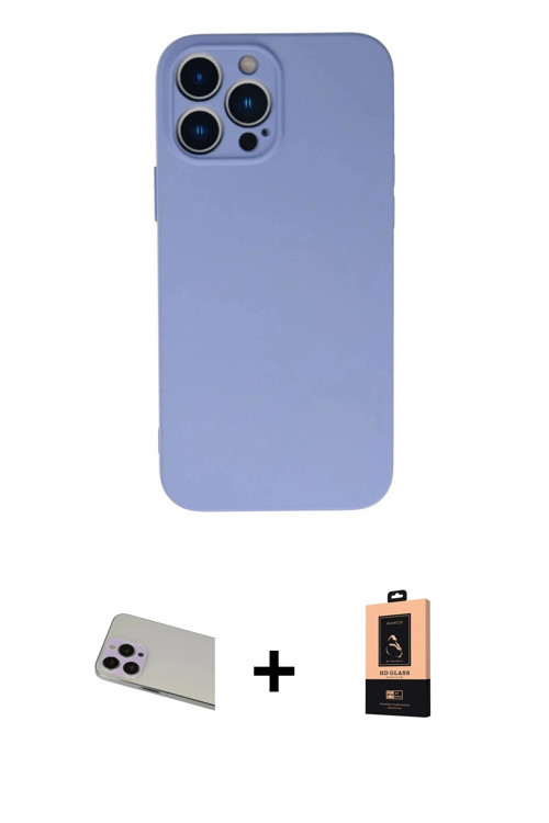 ieg™ iPhone 13 Pro Max Kılıf Ahenk Serisi - Şeffaf Maxco Cam Ekran Koruyucu + Mor Rainbow Kamera Len
