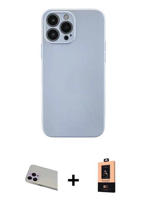 ieg™ iPhone 13 Pro Max Kılıf Ahenk Serisi - Şeffaf Maxco Cam Ekran Koruyucu + Mor Rainbow Kamera Len
