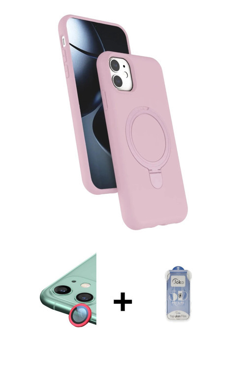 ieg™ iPhone 11 Kılıf İz Işık Koleksiyonu - Siyah Joko Magic 5D Cam + Kırmızı Raze Metal Kamera Lens