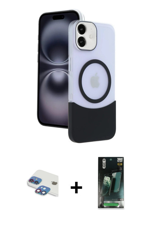 ieg™ iPhone 11 Kılıf Kozmos Form Özel Seri - Siyah 360 Mat Full Body Arka Koruyucu + Gökkuşağı Pers