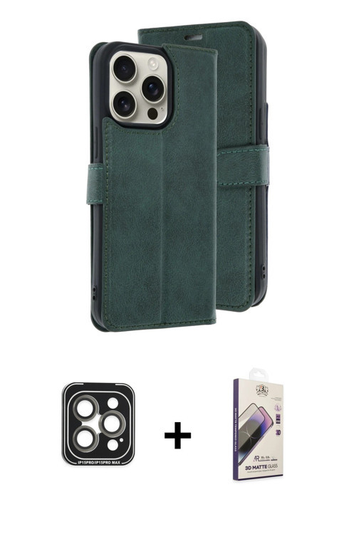 ieg™ iPhone 15 Pro Max Kılıf Siluet Işık Serisi - Siyah Bilvis 3D Mat Cam Ekran Koruyucu + Gri PVD M