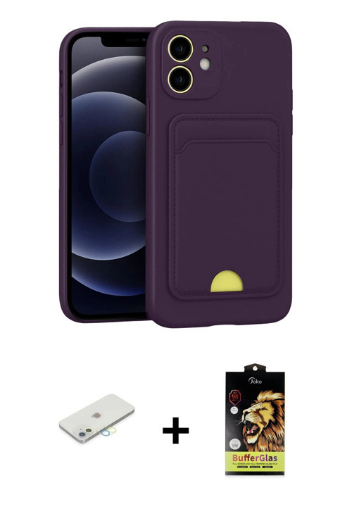 ieg™ iPhone 11 Kılıf Vadi Çizgi Prime - Siyah Buffer Cam Ekran Koruyucu + Sarı Renkli Kamera Lens Ko