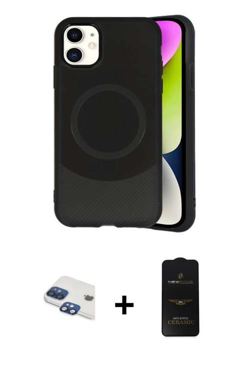 ieg™ iPhone 11 Kılıf Ufuk Serisi - Siyah 6D Antistatik Mat Seramik Hayalet Nano Ekran Koruyucu + Lac