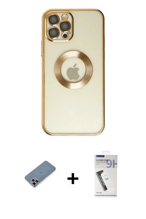 ieg™ iPhone 12 Pro Kılıf Pusula Form - Şeffaf Uv Polymer Nano Ekran Koruyucu + Mor Metal Kamera Lens