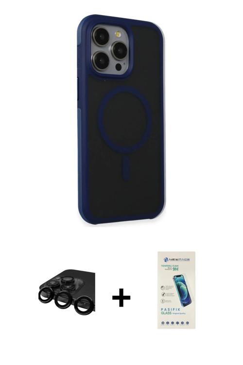 ieg™ iPhone 15 Pro Kılıf Çekirdek Yansıma Prime - Şeffaf Pasifik Cam Ekran Koruyucu + Siyah Raze Met