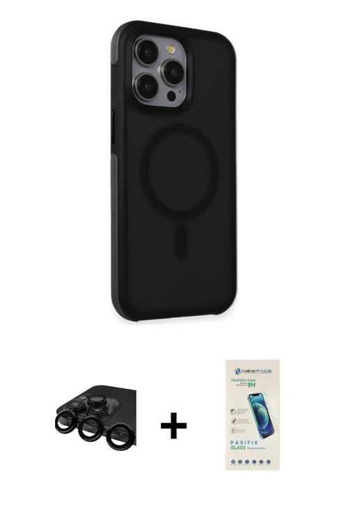 ieg™ iPhone 15 Pro Kılıf Çekirdek Yansıma Prime - Şeffaf Pasifik Cam Ekran Koruyucu + Siyah Raze Met