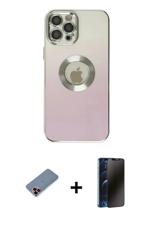 ieg™ iPhone 12 Pro Kılıf Kutup Yansıma Özel Seri - Siyah 3D Antistatik Hayalet Cam Ekran Koruyucu +