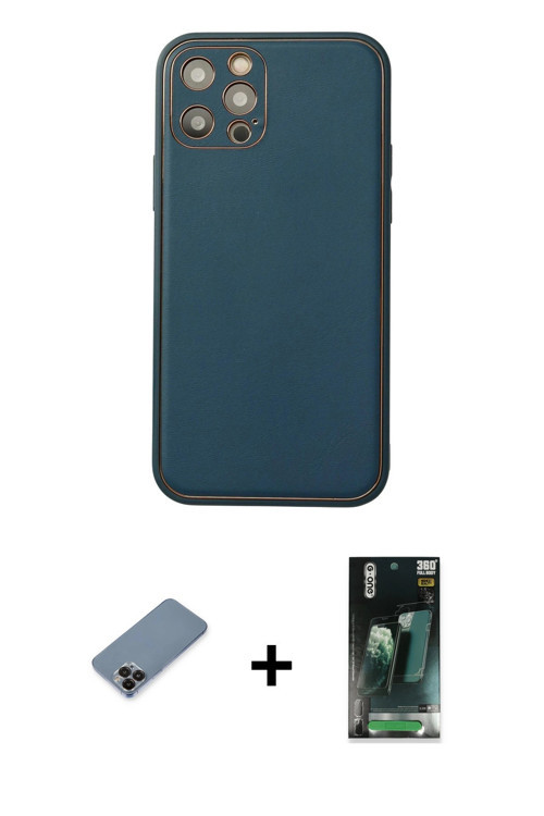 ieg™ iPhone 12 Pro Max Kılıf Yadigar Klasik - Siyah 360 Mat Full Body Arka Koruyucu + Siyah Metal Ka