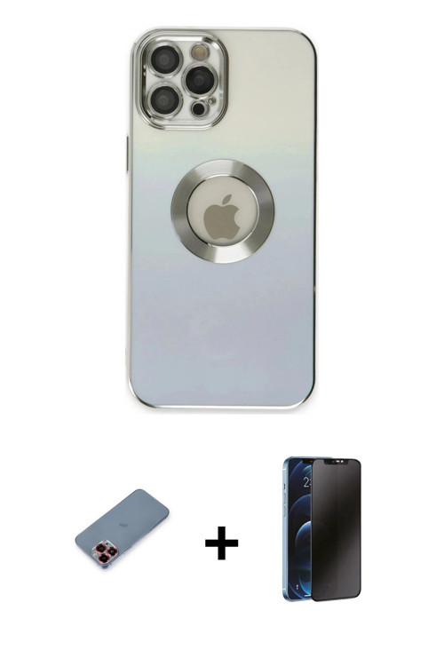 ieg™ iPhone 12 Pro Kılıf Kutup Yansıma Özel Seri - Siyah 3D Antistatik Hayalet Cam Ekran Koruyucu +