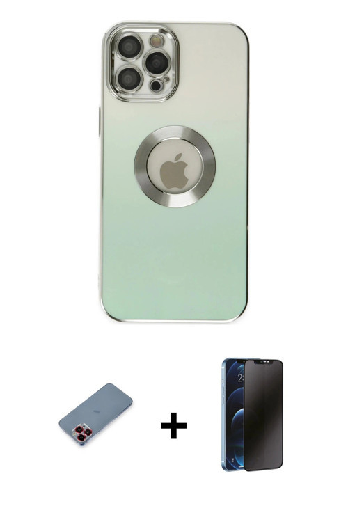 ieg™ iPhone 12 Pro Kılıf Kutup Yansıma Özel Seri - Siyah 3D Antistatik Hayalet Cam Ekran Koruyucu +