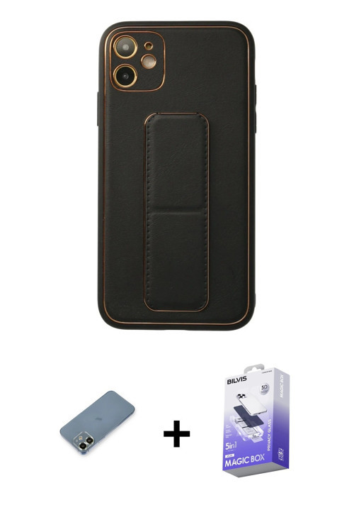 ieg™ iPhone 12 Kılıf Akış Doku - Siyah Bilvis 5in1 5D Magic Hayalet Cam Ekran Koruyucu + Açık Yeşil