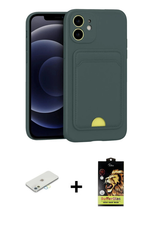 ieg™ iPhone 11 Kılıf Vadi Çizgi Prime - Siyah Buffer Cam Ekran Koruyucu + Sarı Renkli Kamera Lens Ko
