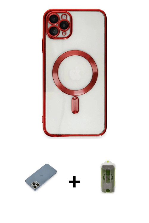 ieg™ iPhone 11 Pro Max Kılıf Nova Işık Özel Seri - Siyah Joko Magic 5D Hayalet Cam + Gold Metal Kame