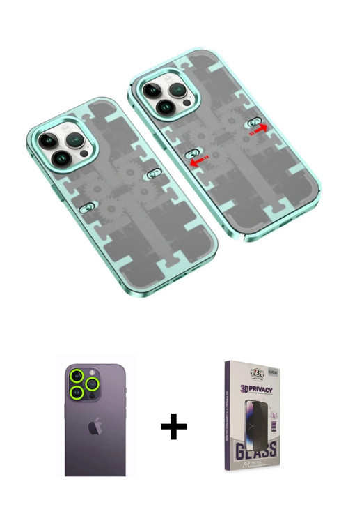 ieg™ iPhone 13 Pro Max Kılıf Ufuk Doku Prime - Siyah Bilvis Hayalet Cam Ekran Koruyucu + Yeşil Neon