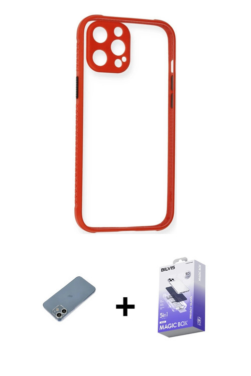 ieg™ iPhone 12 Kılıf Nova Asil Özel Seri - Siyah Bilvis 5in1 5D Magic Hayalet Cam Ekran Koruyucu + G