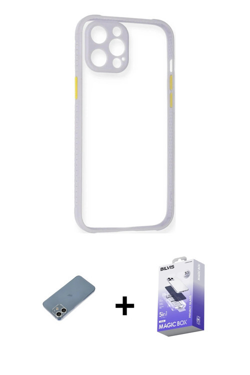 ieg™ iPhone 12 Kılıf Nova Asil Özel Seri - Siyah Bilvis 5in1 5D Magic Hayalet Cam Ekran Koruyucu + G