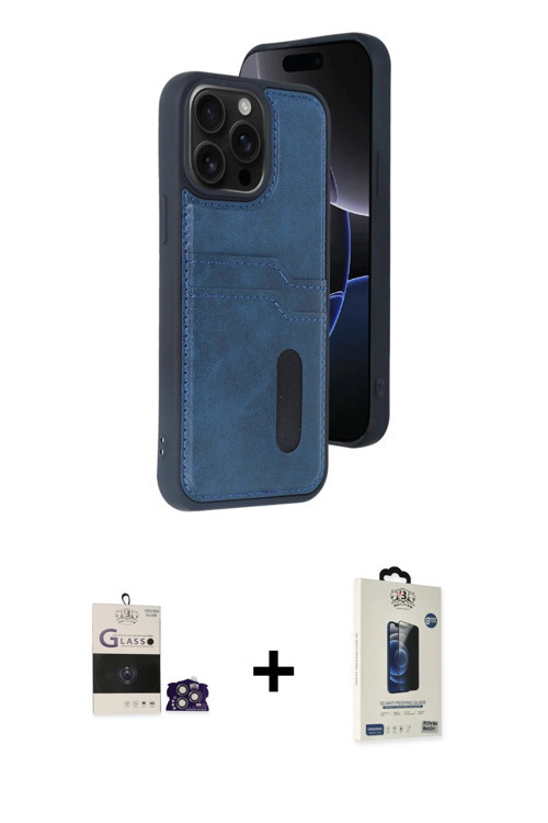 ieg™ iPhone 14 Pro Max Kılıf Yörünge Işık Serisi - Siyah Bilvis Hayalet Cam Ekran Koruyucu + Gümüş B