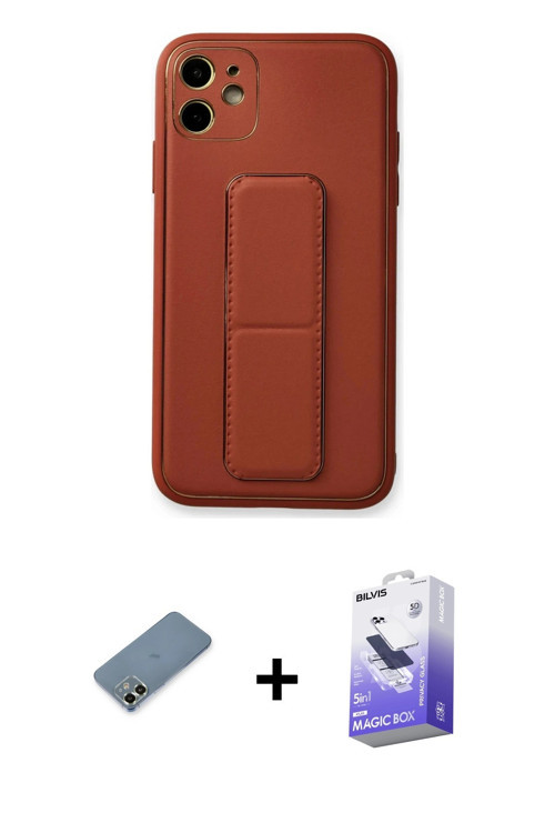 ieg™ iPhone 12 Kılıf Akış Doku - Siyah Bilvis 5in1 5D Magic Hayalet Cam Ekran Koruyucu + Açık Yeşil