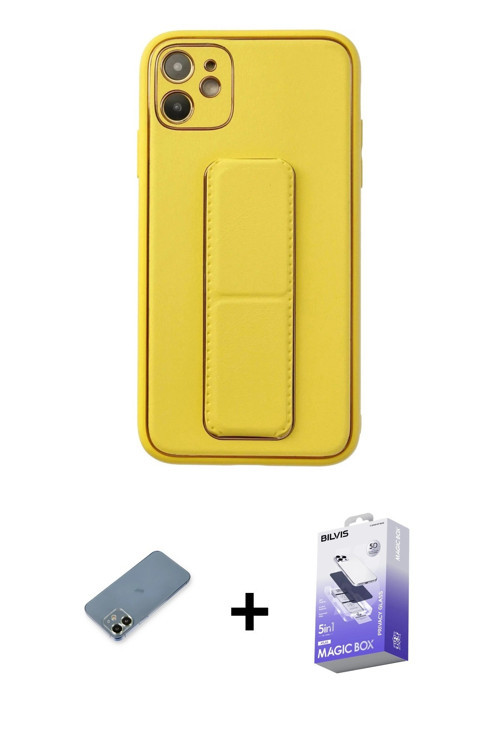 ieg™ iPhone 12 Kılıf Akış Doku - Siyah Bilvis 5in1 5D Magic Hayalet Cam Ekran Koruyucu + Açık Yeşil