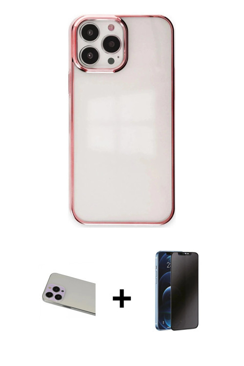 ieg™ iPhone 13 Pro Max Kılıf Doruk Doku Prime - Siyah 3D Antistatik Hayalet Cam Ekran Koruyucu + Mor