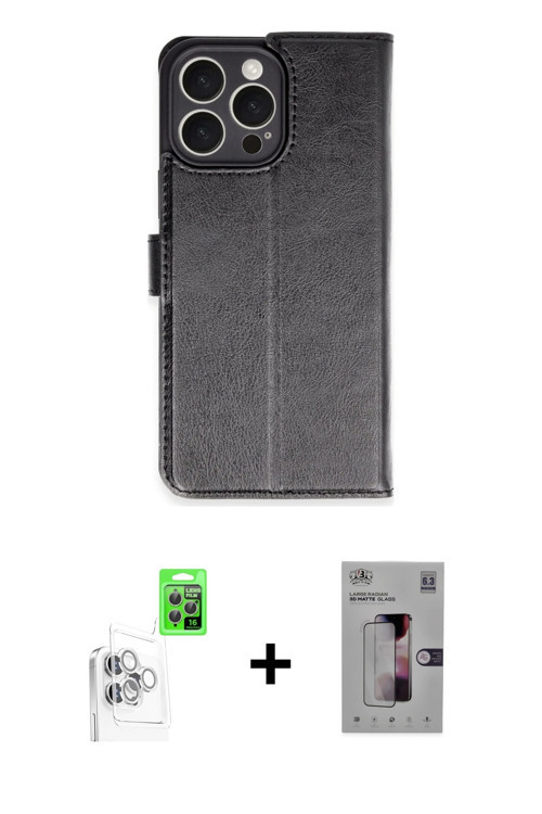 ieg™ iPhone 16 Pro Max Kılıf Siluet Işık Serisi - Siyah Bilvis 3D Mat Cam Ekran Koruyucu + Beyaz Raz