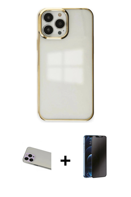 ieg™ iPhone 13 Pro Max Kılıf Doruk Doku Prime - Siyah 3D Antistatik Hayalet Cam Ekran Koruyucu + Mor