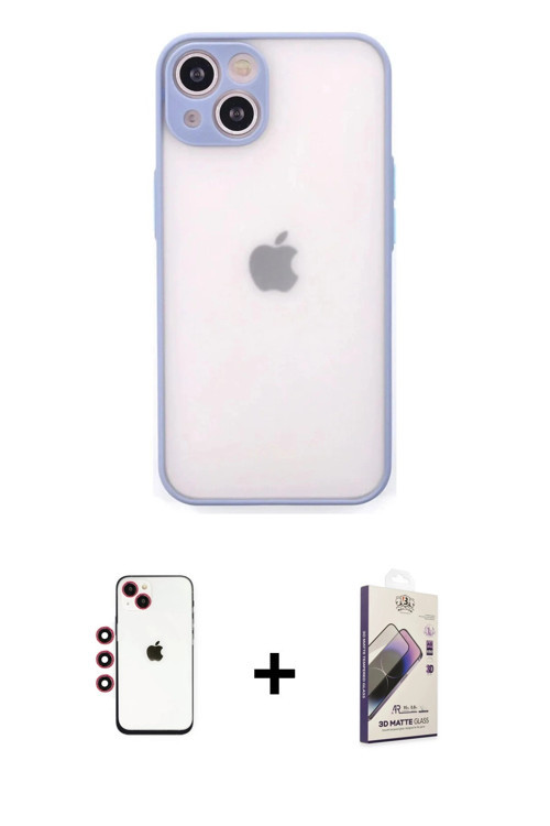 ieg™ iPhone 14 Kılıf Ahenk Çizgi Serisi - Siyah Bilvis 3D Mat Cam Ekran Koruyucu + Kırmızı Shine Kam