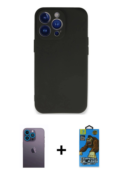 ieg™ iPhone 13 Pro Max Kılıf Kozmos Yansıma Özel Seri - Siyah 18D Cam Ekran Koruyucu + Mavi Neon Fos