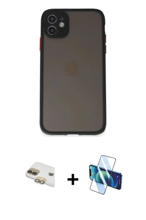 ieg™ iPhone 11 Kılıf Ahenk Çizgi Serisi - Siyah 3D Antistatik Seramik Nano Ekran Koruyucu + Gold Per