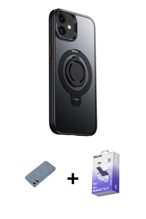 ieg™ iPhone 12 Kılıf Zirve Çizgi Prime - Siyah Bilvis 5in1 5D Magic Hayalet Cam Ekran Koruyucu + Güm