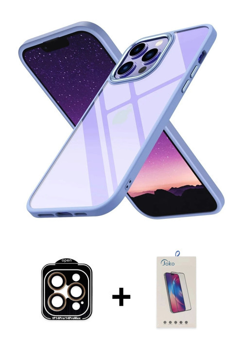 ieg™ iPhone 14 Pro Max Kılıf Nova Işık Serisi - Siyah Joko 5D Cam + Turuncu PVD Metal Kamera Lens