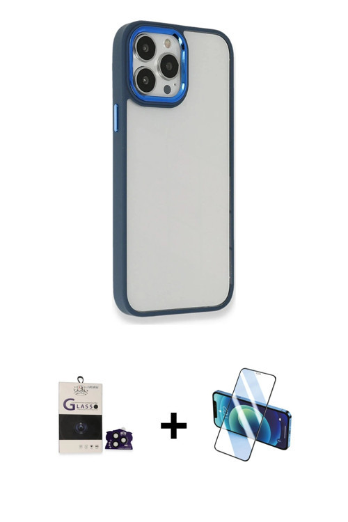 ieg™ iPhone 14 Pro Max Kılıf Eksen Doku Prime - Siyah 3D Antistatik Cam Ekran Koruyucu + Siyah Bilvi