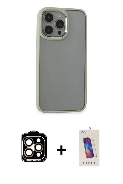 ieg™ iPhone 14 Pro Max Kılıf Nova Işık Serisi - Siyah Joko 5D Cam + Turuncu PVD Metal Kamera Lens