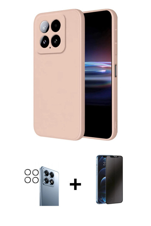 ieg™ Mi 14T Pro Kılıf Ahenk Serisi - Siyah 3D Antistatik Hayalet Cam Ekran Koruyucu + Gümüş PVD Meta