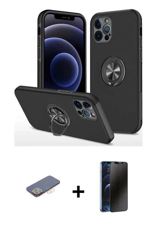 ieg™ iPhone 12 Pro Max Kılıf Odak Form Prime - Siyah 3D Antistatik Hayalet Cam Ekran Koruyucu + Sarı