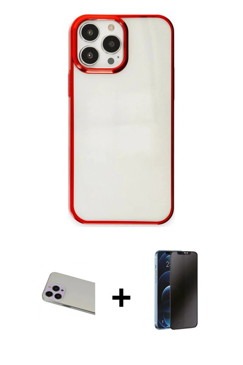 ieg™ iPhone 13 Pro Max Kılıf Doruk Doku Prime - Siyah 3D Antistatik Hayalet Cam Ekran Koruyucu + Mor