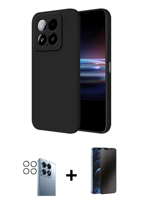 ieg™ Mi 14T Pro Kılıf Ahenk Serisi - Siyah 3D Antistatik Hayalet Cam Ekran Koruyucu + Gümüş PVD Meta
