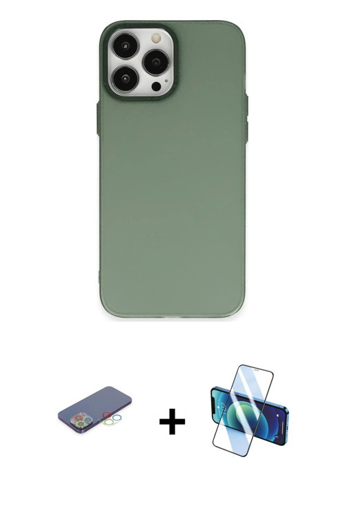 ieg™ iPhone 13 Pro Max Kılıf Ahenk Çizgi Prime - Siyah 3D Antistatik Cam Ekran Koruyucu + Mavi Renkl