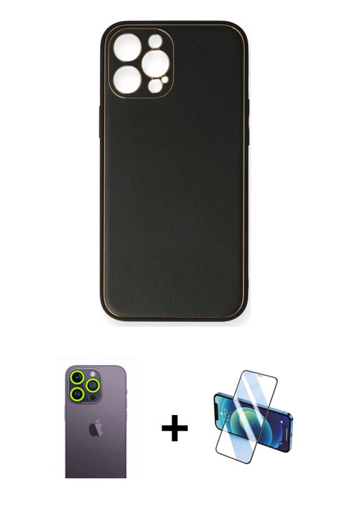 ieg™ iPhone 12 Pro Kılıf Yadigar Klasik - Siyah 3D Antistatik Seramik Nano Ekran Koruyucu + Yeşil Ne
