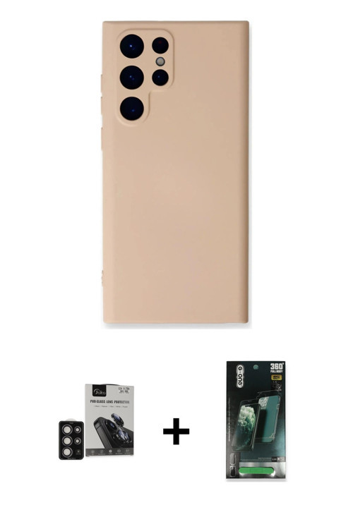 ieg™ Galaxy S24 Ultra Kılıf Ahenk Serisi - Şeffaf 360 Full Body Arka Koruyucu + Derin Mor PVD Metal